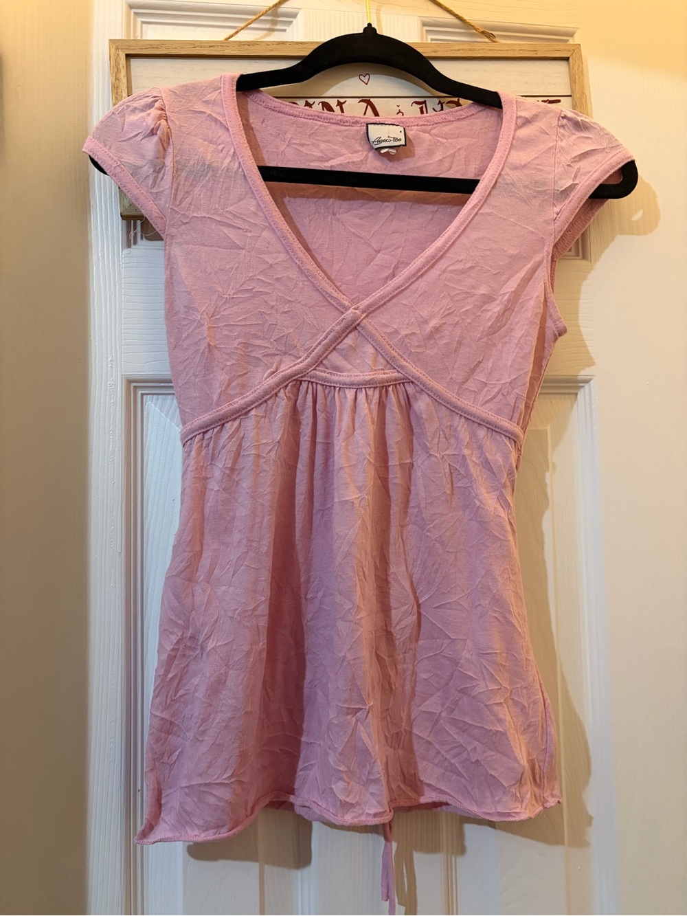 a'gaci Light Pink V-Neck Cap Sleeve Tunic Top